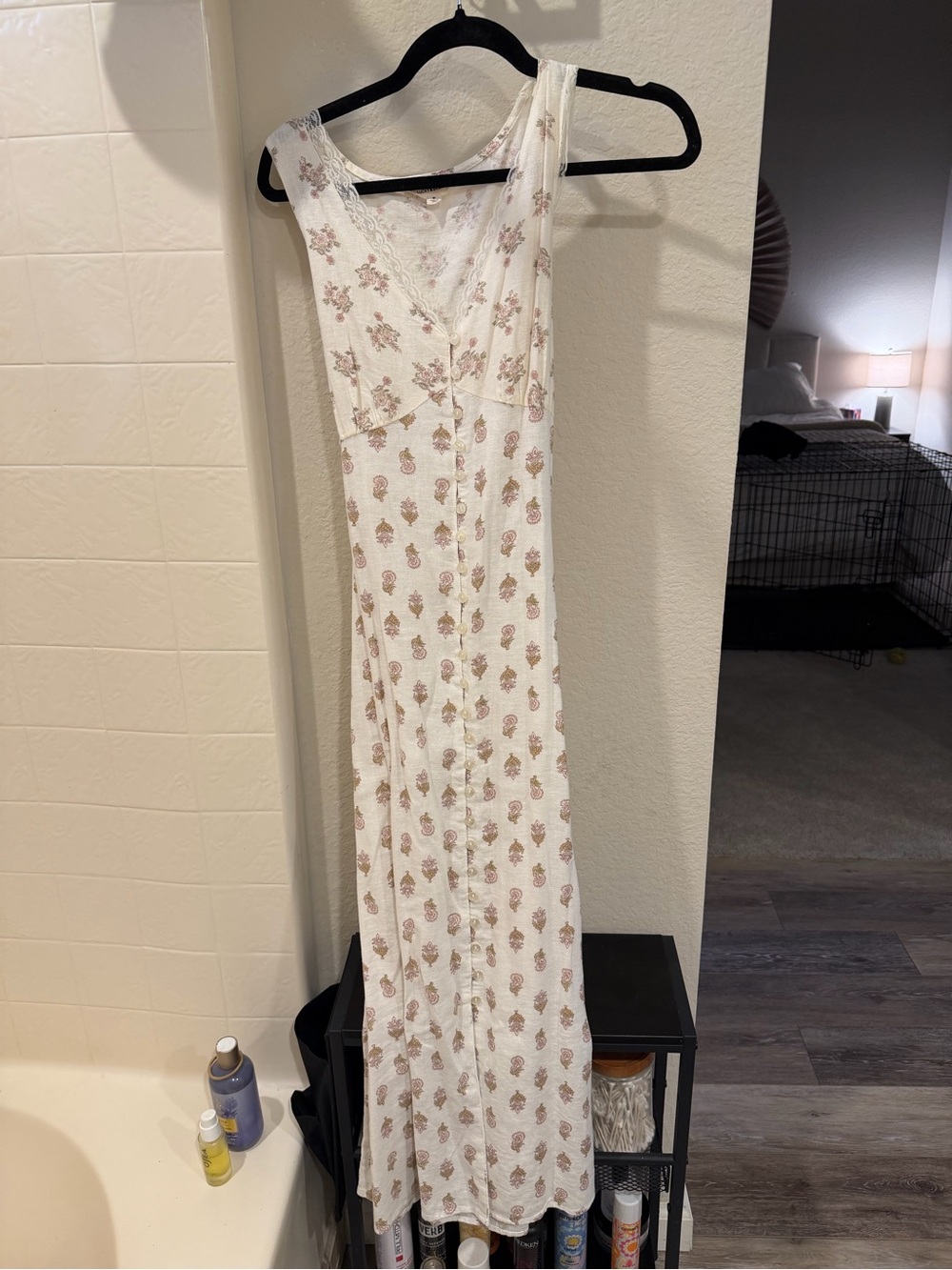 Lucky Brand White Maxi Dress with Pink Floral Print
